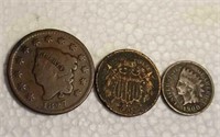 US Large Cent, 2 Cent, Indian Head Coins