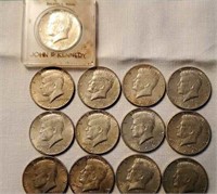 1964  Kennedy silver half dollars, 13 in lot