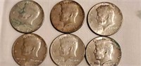 Kennedy Half Dollar Coins (6 in lot)  40% silver