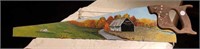 Hand painted saw, Mail Pouch advertising on barn