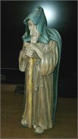 Resin statue, man in hooded cloak, stands 21" tall