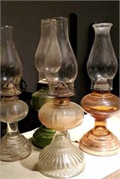 Oil lamps, 4 in lot, all need cleaned,