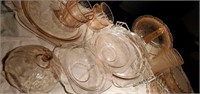 Pink depression glass, 14 pieces,