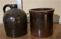 Brown crock and jug, 1 gallon each