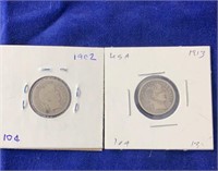 1902 and 1913 Barber Dimes