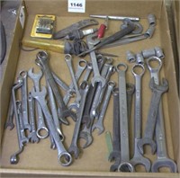 assorted flat lot of wrenches, test lights,