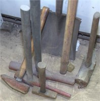 assorted lot of long handled tools, sledge hammers