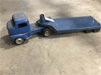 Blue truck/ trailer, not complete, 23" long, metal