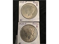 2 Peace Dollars 1928 s & 1925 P