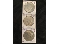 3 Peace Dollars 1923 S, 1923 D, 1923 P