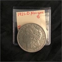 2 Morgan Silver Dollars 1921 D, 1921P