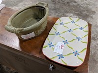 Ceramic Painted Platter and Green Oval Container