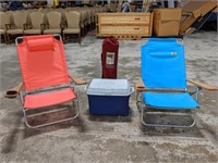 Beach Chairs, Folding Camp Chair, and Cooler