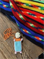 Rainbow Vibrant Knit Throw Blanket and Knit Monkey