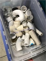 PVC elbows, parts, in tote w/ locking lid