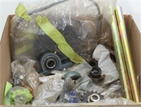 box of pillow bearings, shafts, sprockets, flange