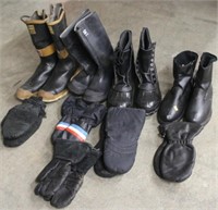 4 boots and 5 pairs of mittens, left to right