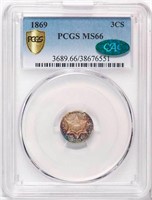 3CS 1869 PCGS MS66 CAC