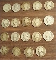 19 silver Washington quarters 1934-1941