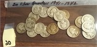 20 silver Washington quarters 1941 - 1942