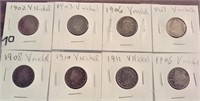 8 old v nickels various dates