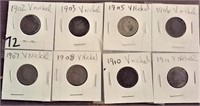 8 old v nickels various dates