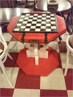 Unusual old spinning checkers / chess table COOL