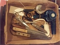 Old vibrator dated 1916 hair dryer knives scissors