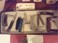 9 old vintage pocket knives advertising etc
