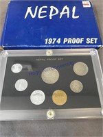 1974 Nepal proof set, 7 coins