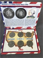 1979-1980 P-D-S Susan B Anthony dollars, 6 coins