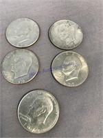 1971, 72,74,76,77 Eisenhower dollars, 5 coins