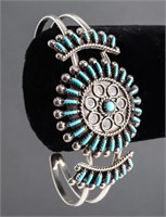 Native American Indian Silver & Turquoise Bangle