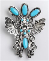 Navajo American Indian Silver & Turquoise Brooch