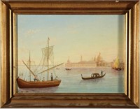 P.J. Grace Folk Art / Naive Venetian Gondola Oil