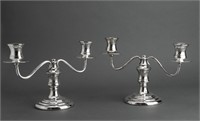Sterling Silver Two Light Candelabra, Pair