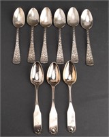 Sterling Silver Teaspoons, Antique, 9