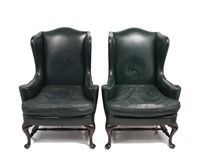 Chippendale Style Wingback Armchairs, Pair