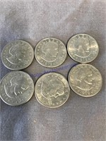 6- 1979 Susan B Anthony dollars, 6 coins