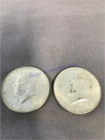 2-1967 Kennedy Half dollars, 40% silver, 2 coins