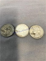 1953,61,62 Washington quarters, 90% silver