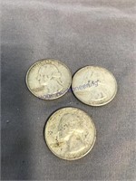 3- 1963 Washington quarters, 90% silver
