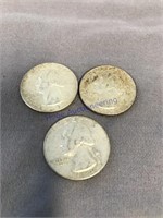 3- 1964 Washington quarters, 90% silver