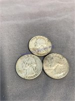 3- 1964 Washington quarters, 90% silver