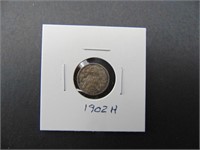 1902 H  Canadian Five Cent Coin