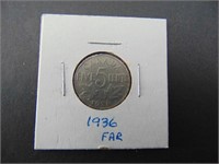 1936 FAR Canadian Five Cent Coin