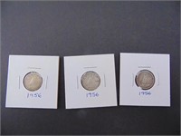 3 - 1956 Canadian Ten Cent Coins