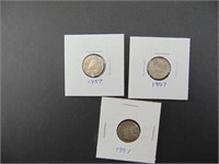 3 - 1957 Canadian Ten Cent Coins