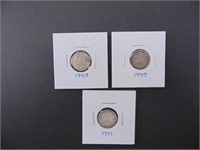 3 - 1959 Canadian Ten Cent Coins
