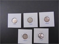 5 - 1965 Canadian Ten Cent Coins